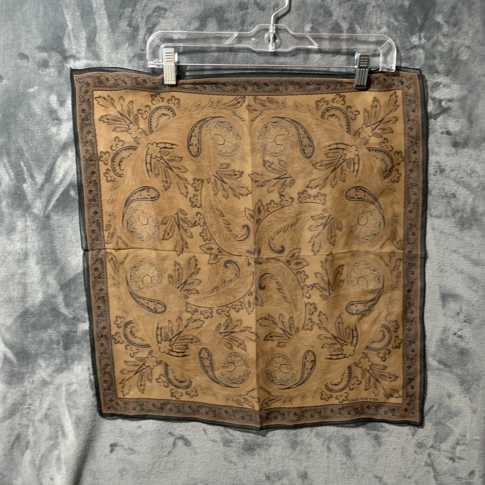 Jones New York Vtg Silk Blend Paisley Scarf Wrap Tan Brown Black Square